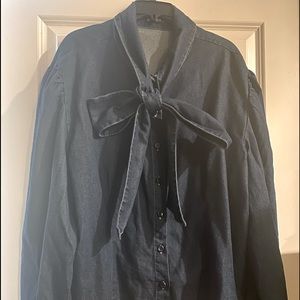 Shein Plus Size Denim Tie Puff Sleeve Top